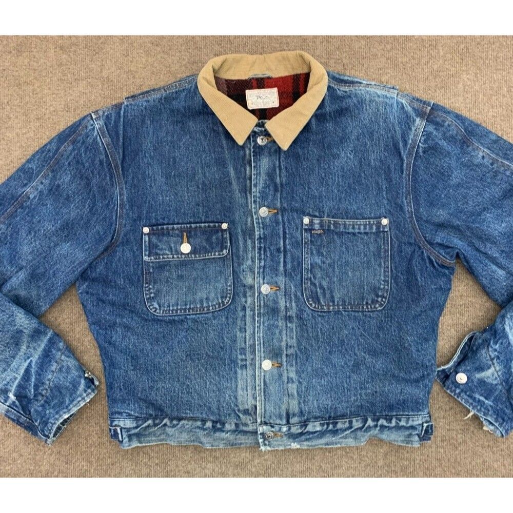 Vintage Polo Ralph Lauren Jacket Mens XL Dungaree Plaid Flannel Lined USA Denim